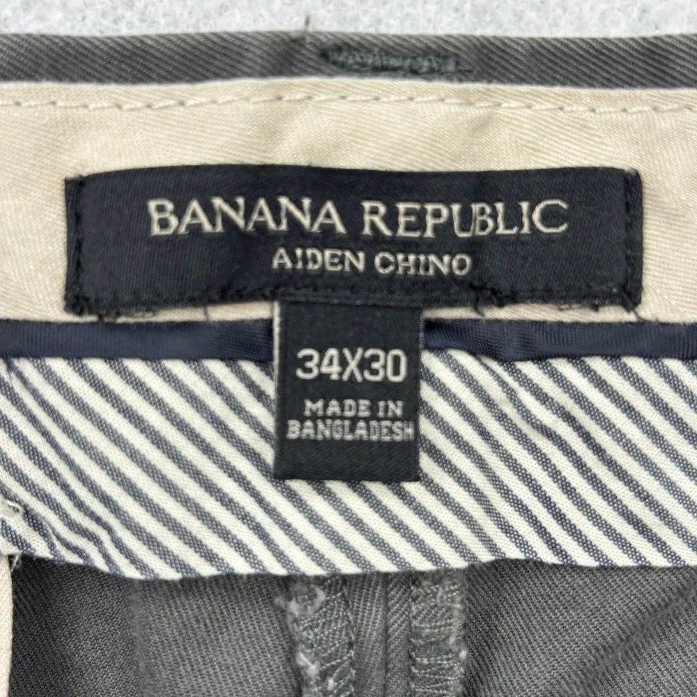 Banana Republic Aiden Chino Pants Mens 34x28 Gray 100% Cotton Slim Fit Trousers